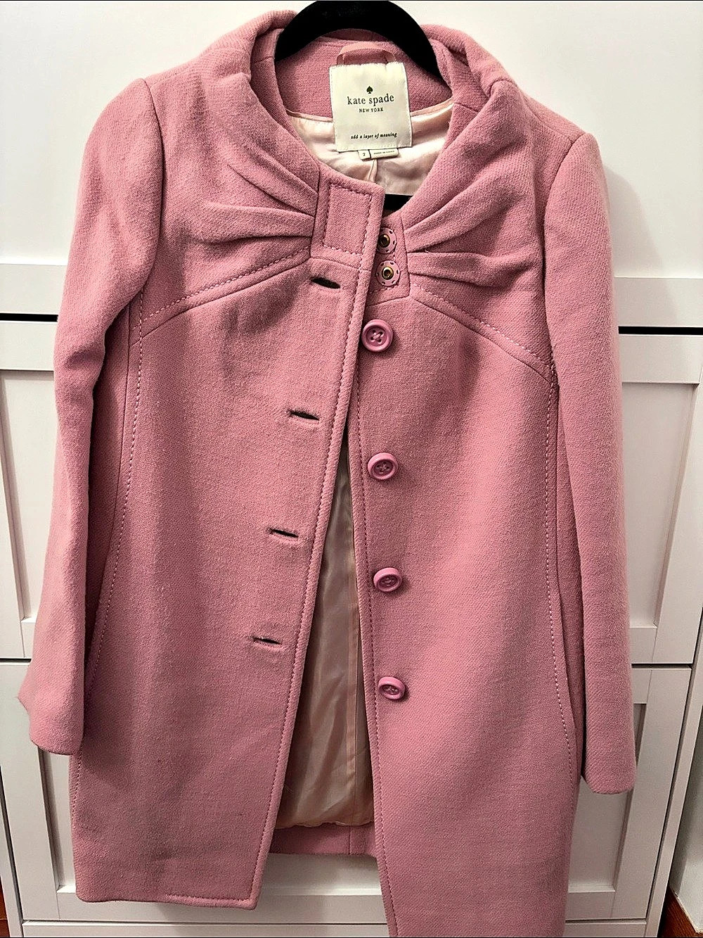 Kate Spade New York Bow Detail Wool Coat Pink Size Medium